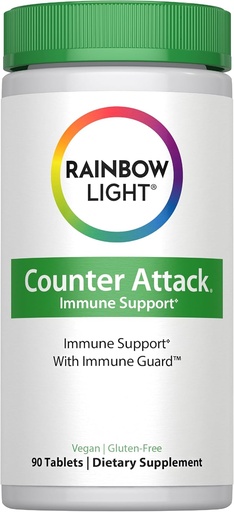 [BRSWIYYNBEGRUFAZ] Rainbow Light Counter Ανοσοποιητική υποστήριξη, συμπλήρωμα διατροφής παρέχει ανοσοενισχυτική υποστήριξη, με βιταμίνη C, ψευδάργυρο και 3 Στοχευμένες βότανες, Vegan και χωρίς γλουτένη, 90 Count