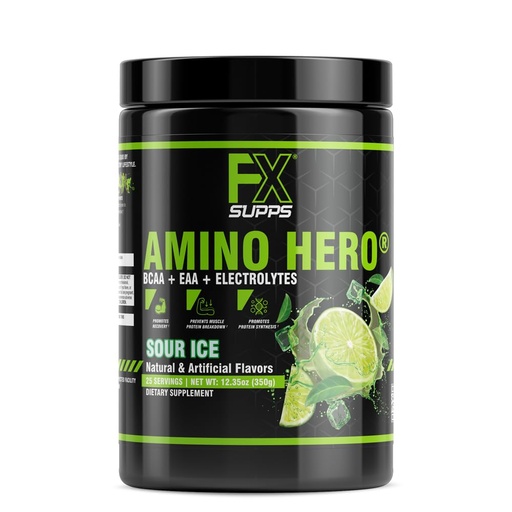 [BRSWGAQLCVYBS3D2] FXSUPPS Amino Hero Sour Ice Flavor (25 Servings) | Post-Workout Recovery Drink for Men and Women | Energy Powder Mix with BCAA, EAA, and Electrolytes | Promotes Endurance and Healthy Muscles - 1 Pack