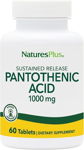 [BRSWIYT3PMCAMCL4] NaturesPlus Pantothenic Acid, Sustained Release - 1000 mg, 60 Tablets - High-Potency Vitamin B5 supplement - Vegetarian, Gluten Free - 60 Servings