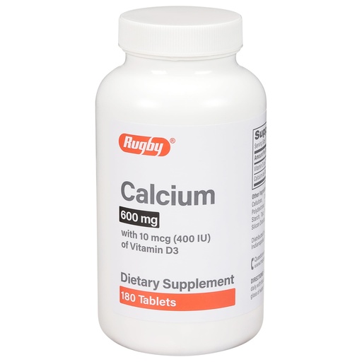 [BRSW2HYOOQNAMYD5] Rugby 600mg Calcium Tablets - Made with 10mcg (400IU) of Vitamin D3 - Dietary Supplement - 180 Count (1 Pack)