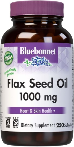 [BRSWIYY3BZ6B2YLI] BlueBonnet Flax Seed Oil 1000 mg - Omega 3 6 9 Fatty Acids Heart Health & Skin Support for Women & Men - Cold-Pressed, Organic Flaxseed Oil Capsules - Non-GMO, Gluten-Free, Soy-Free - 250 Softgels