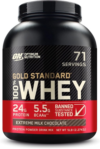 [BRSWYZAROINRADI2] Nutrició òptima d'or 100% Whey Protein Powder, Chocola de llet extrema, 5 lliura (Parling May Vary)