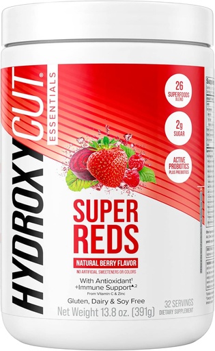 [BRSROZ3YBANQ2YDK] Hydroxycut Essentials Super Reds | Superfood Powder | Vitamin C & Zinc for Immune Support | Probiotics | 26 Superfood Blend | Soy, Gluten and Dairy Free (32 Servings)