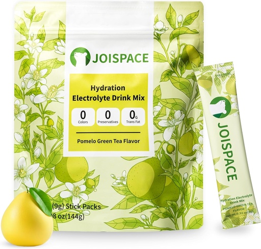 [BRSRAGL7AR5QO3TV] JOISPACE Electrolyte Drink Mix with Tea Polyphenols | Fast Hydration & Electrolytes Boost | Non-GMO, Vegan, Gluten-Free | Pomelo Tea, 16 Servings