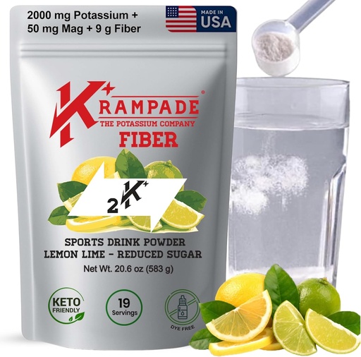 [BRSW2GIPA57WAC3A] Krampade Fiber Supplement Electrolytes Powder - 9g Prebiotic Fiber + 2000mg Potassium Supplement + Magnesium | Cramp Relief | Hydration Packets| Digestive Health Support