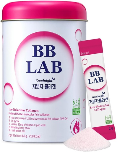 [BRSW2YDYDMIWOCQY] BB LAB Good Night Low Molecular Collagen Powder Stick Supplement, Halal Certified, Korea Marine Collagen, Fish Collagen Peptides, C-vitamin, Glicin, Gyors abszorpció, Mix Berry Flavor