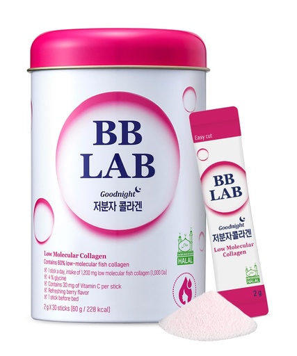[BRSW2YDYDMIWOCQY] BB LAB Good Night Low Molecular Collagen Powder Stick Supplement, Halal Certified, Korean Marine Collagen, Fish Collagen Peptides, Vitamin C, Glycine, Fast Absorption, Mix Berry Flavor