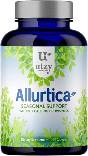 [BRSWGYIQAFYB4YDL] Utzy Naturals Allurtica | Sinus & Respiratory Support Supplement with Quercetin and Stinging Nettle | Seasonal Support for Adults & Kids | Non Drowsy | 40 Capsules