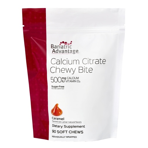 [BRSWIHL4BR7QEGT6] Bariatric Advantage Calcium Citrate Chewy Bites 500 mg - Highly Absorbable & Digestible - Vitamin D3 - Easily Chewable Calcium Supplement - Caramel Flavor - 90 Count