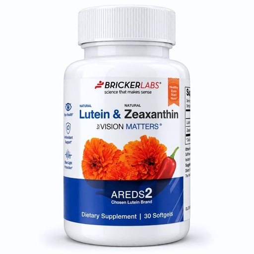 [BRSWYZTQDMAWM2DV] Bricker Labs Natural Lutein + Zeaxanthin Eye Supplement – Supports Eye, Brain, and Skin Health with Macular Carotenoids, Superior Bioavailability, AREDS2 Chosen Lutein Source – 60 Soft Gels