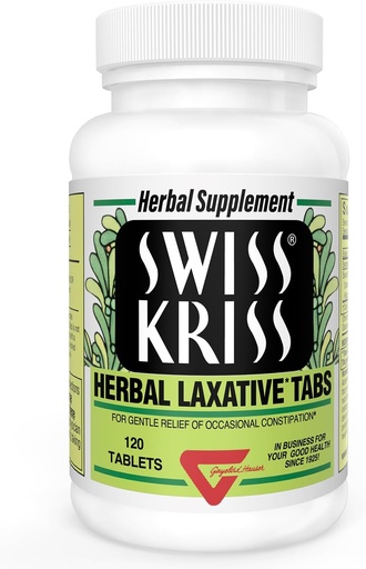 [BRSWIYTYO4GB6YLE] Swiss Kriss Herbal Laxative Tablets, Gentle & Natural Laxatives for Constipation Relief for Adults & Children Over Age 6, Works in 6-12 Hours, Senna Laxative, 120 Tablets Total