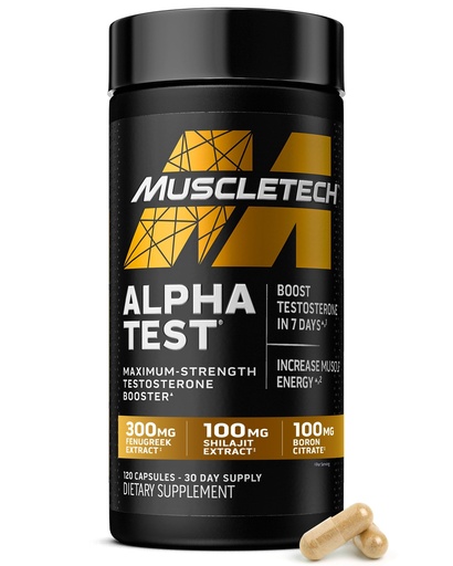 [BRSWKZIAOMEG2EDA] MuscleTech Testosterone Booster for Men, AlphaTest - T-Boost Mens Supplement with Tribulus Terrestris & Boron - Daily Male Gym Workout Supplements for Muscle Growth, Stamina & Energy - 120 Pills