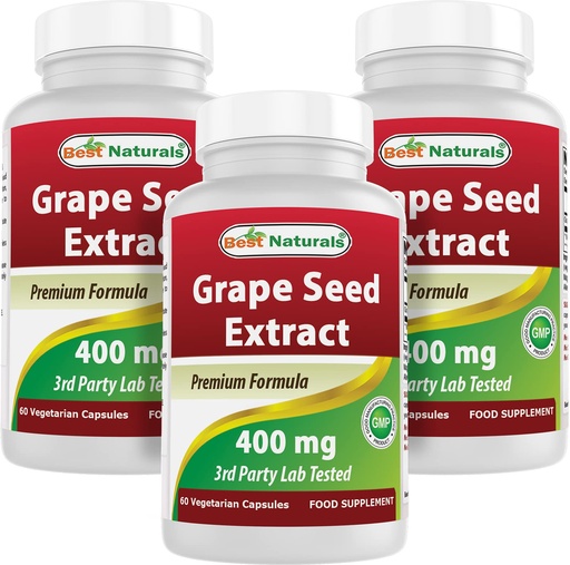 [BRSW2A35CQPGA3TV] Best Naturals Grape Seed Extract 400 mg 60 Vcaps (60 Count (Pack of 3))
