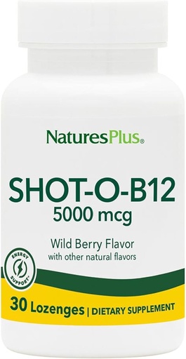 [BRSWIYLYC4NQOCTC] NaturesPlus Shot-O-B12-30 Lozenges, Wild Berry Flavor - 5000 mcg - Vegan, Gluten Free - 30 Servings