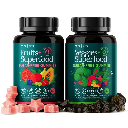 [BRSROZD6AAIGM2DF] Everyday Debloat & Detox Sugar-Free Fruits and Veggies Gummies - Energy Support with Superfood Fruit and VegetableSupplement (120 Chews) Cruelty-Free, Vegan, Gluten-Free, Fruit and Vegetable Vitamin