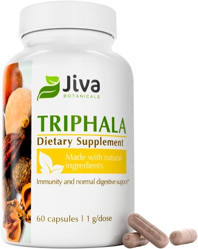 [BRSWGFD2O4MBGC3D] Jiva Botanicals Triphala Supplement - Triphala Capsules Made with Amalaki, Bibhitaki and Haritaki Powder for Normal Digestive Health & Normal Immune System - 60 Capsules