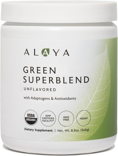 [BRSWGHARCR6BOYLH] Alaya Organic Super Greens Powder - Premium Green Juice Superfood Supplement Powder - Adaptogens, Antioxidatzaileak eta Probiotikoak Blend - USDA Organikoa, Ez-GMO, Vegan - 30 zerbitzari (ez da atsegina)