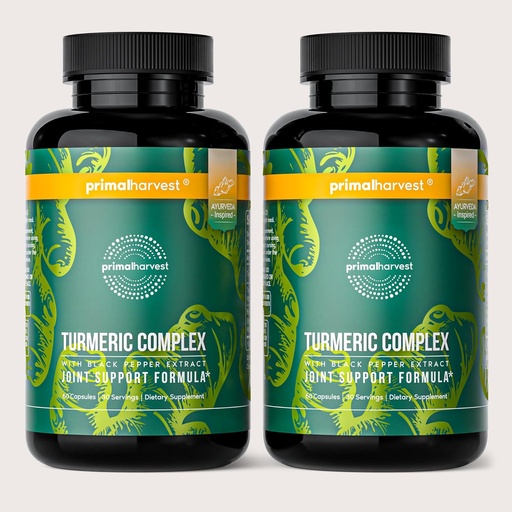 [BRSRMHAHDJYRGHL7] Primal Harvest 2 Pack, Primal Turmeric Complex w/Black Pepper Extract, Joint and Mobility Support Supplement for Women &amp; Men, 120 Capsules