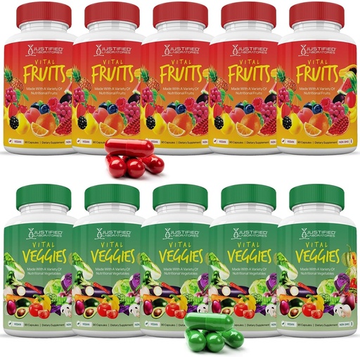 [BRSROYA6CAJRQA3B] Justified Laboratories (10 Pack Vital Fruits och Veggies Supplement Whole Food Red & Green Superfoods Non GMO Vegan Friendly 900 Veggie Capsules 10 flaskor
