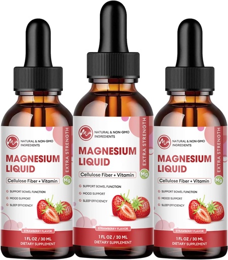 [BRSRAAQBB4MGADQ3] (3 Pack) Magnesium Glycinate Liquid Drops, High Absorption Magnesium Liquid with Bromelain, Vitamin B6 C D, Magnesium Supplement for Kids and Adults, Night & Muscle Support, Strawberry Flavor