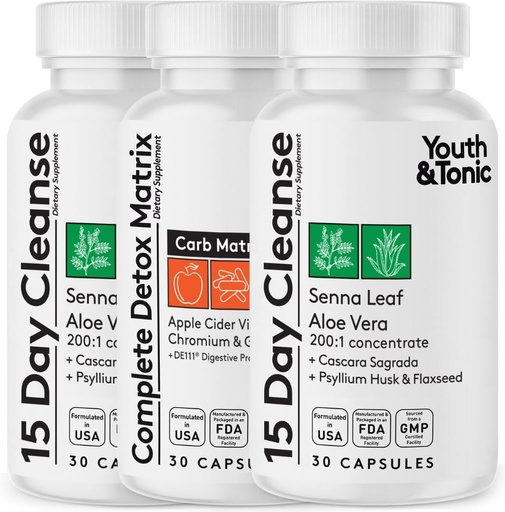 [BRSROBD4DIIGYCTU] Youth & Tonic Extra Colon Cleanser & Complete Detox Matrix | Laxatives Fibers ACV Chromium Glucomannan | for Loss of Waste, Break The Plateau, Bloating