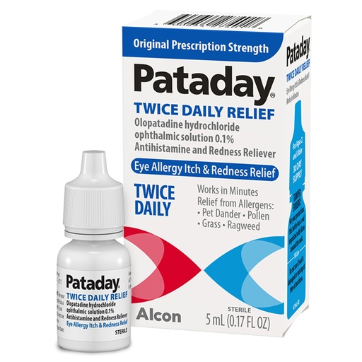 [BRSWYZ36DMBAM2TX] Pataday Twice Daily Allergy Itch Relief Eye Drops, 5 ml, Olopatadine 0.1% Antihistamine Drops for Itchy Eyes & Redness Relief, Targets Pollen, Ragweed, Grass & Pet Dander, Up to 8-Hour Relief