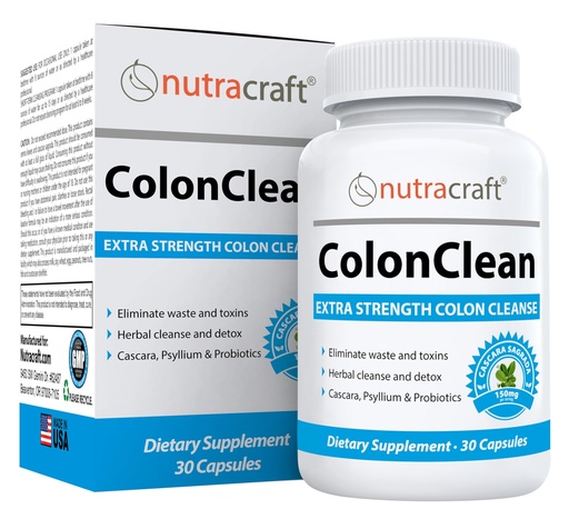 [BRSWIHA5BIIAGD36] Nutracraft ColonClean #1 Colon Detox and Constipation Relief with Senna, Cascara Sagrada, Psyllium, MCT, Aloe and Probiotics | 30 Capsules