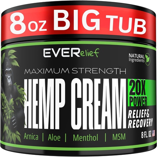 [BRSRAEIBBV7GE3DF] Hemp Cream Maximum Strength Relief Cream 8 OZ - Relieve Knee, Hip, Joint, Muscle & Lower Back Pain Support | Natural Lotion Made in USA with Hemp Oil, MSM, Turmeric and Arnica.