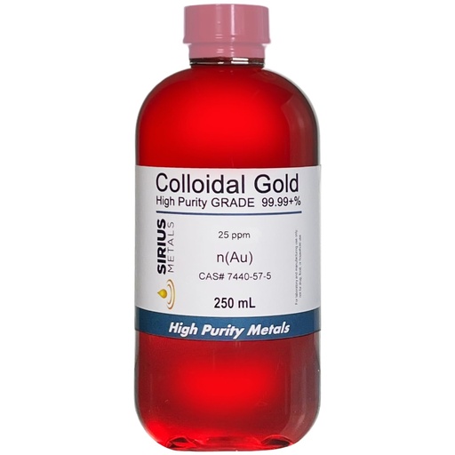 [BRSW2CD7AB5AK3LB] True Colloidal Gold – 25 ppm - 99.99+% Purity - 250 mL (8.45 Fl Oz) in Clear BPA-Free Plastic Bottle - Made in USA
