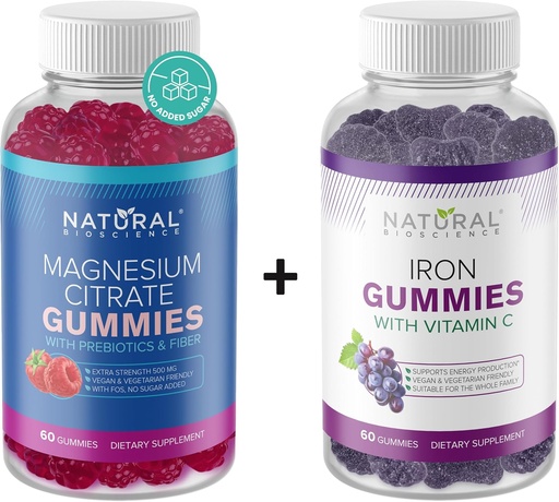 [BRSRAAQHA56RGYLL] Sugar Free Magnesium Gummies for Adults 500 mg & Iron Gummies with Vitamin C for Adults & Kids, Vegan, Gluten Free, Relaxation, Energy Support, Non-GMO, 60 Gummy Vitamins
