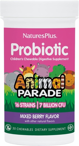 [BRSW2AQ2DMAQAYL2] NaturesPlus Animal Parade Probiotic, Mixed Berry - 30 Chewables - Children’s Digestion Supplement - Supports Gut Health & Immune Function - Vegan, Gluten Free - 30 Servings