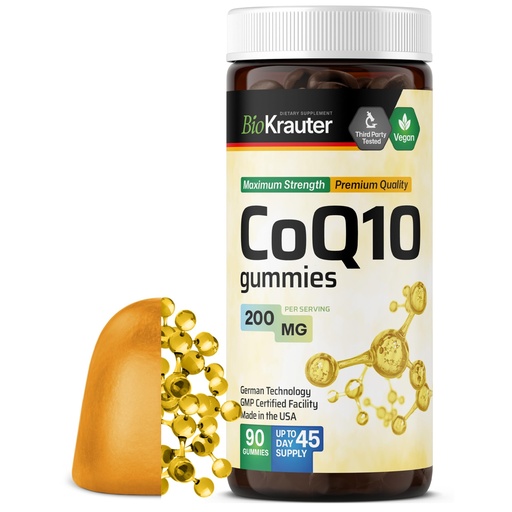 [BRSRMEIBDIHROYLL] BIO KRAUTER® CoQ10 200mg for Energy Production - Coenzyme Q10 for Antioxidant & Daily Wellness - Vegan 90 CoQ10 Gummies, 45-Day Supply - Non-GMO, Banana Flavor