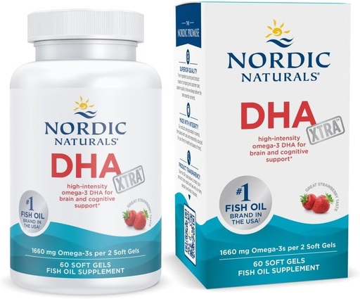 [BRSWIZQGPMAGGE3M] Nordic Naturals DHA Xtra, Strawberry - 60 Soft Gels - 1660 mg Omega-3 - High-Intensity DHA Formula for Brain & Nervous System Support - Non-GMO - 30 Servings
