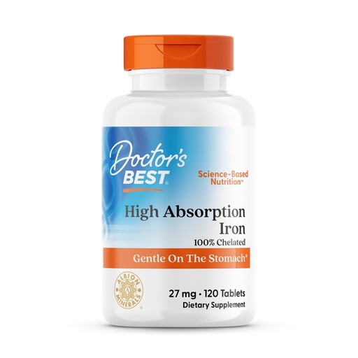 [BRSWKHD4CQOQGEQ6] Doctor's Best High Absorption Iron Tablet with Ferrochel, Gentle on The Stomach, Immune Health, Blood Health, 27 mg