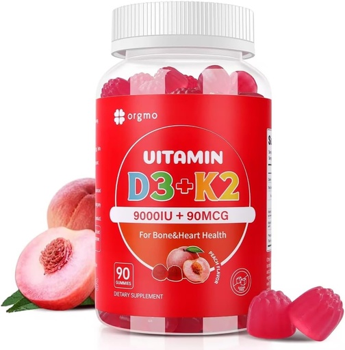 [BRSRAFD6CEFBQYD7] Vitamin D3 K2 Gummie Sugar Free, K2 D3 Vitamin Supplement 9000 IU für Erwachsene Frauen Muskel Zähne Unterstützung 90 Zähler, Peach Flavor
