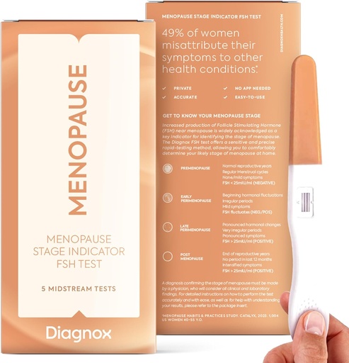 [BRSRAYD5CN4GOEQ6] DIAGNOX FSH Menopause Test Kit - 5 Pack Menopause Stage Indicator - Clinical Grade Midstream FSH Test at Home - No Mobile App Needed