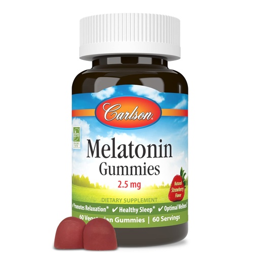 [BRSWKZIOCYHAG234] Carlson - Melatonin Gummies, 2.5 mg, Healthy Sleep, Promotes Relaxation, Natural Strawberry Flavor, 60 Gummies