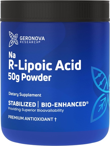 [BRSRMCA5AF5GME3A] Geronova Research Bio-Enhanced Na R-Lipoic Acid Powder, 50g - 4 Month Supply - Stabilized R Alpha Lipoic Acid Powder for Flexible Dosage - Easy Mixing & Enhanced Absorption Nerve Support Supplement