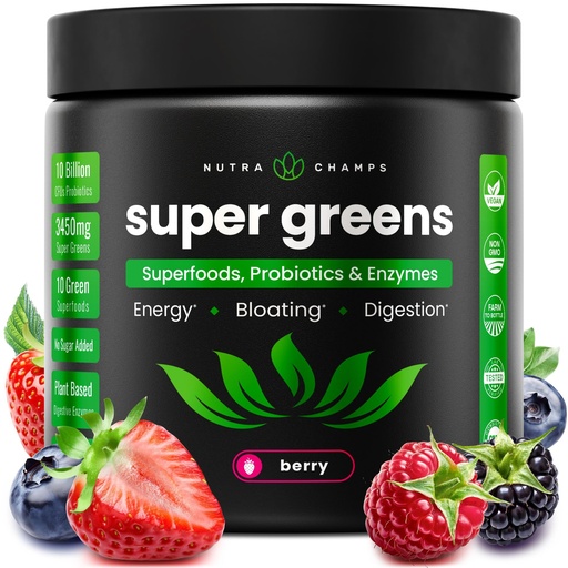 [BRSWGFAFA4BGEA3U] SuperGreens Powder, 40+ Organic Superfoods, Probiotics & Enzymes for Energy, Digestion, Gut Health & Bloating | Organic Fruit & Veggie Drink Mix, Daily Green Juice Smoothie Blend, Spinach, Noni Plus