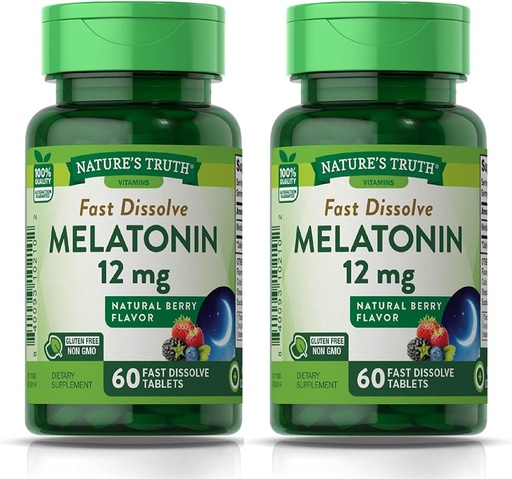 [BRSROYIHCIAQGCL3] Nature's Truth Melatonin 12 mg, Natural Berry Flavor, 60 Count, Multi (Pack of 2)