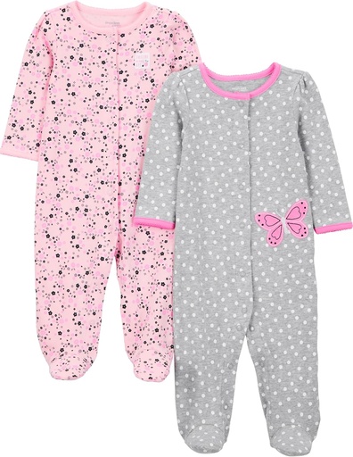 [BRSROAD2OQIBOYLG] Simple Joys by Carter's Baby Girls' 2-pack Cotton Snap Footed Sleep and Play