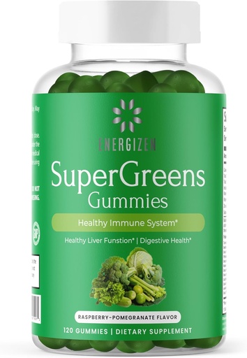 [BRSRAGQ2DF6WM2Y6] Green Superfood Gummies Plus - Supports Healthy Liver, Digestive Health & Immune System - Vegan, Non-GMO, Gluten-Free - Raspberry & Pomegranate Flavor - 120 Count