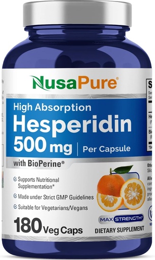 [BRSROFAOA4IQIF33] NusaPure Hesperidin 500 mg ανά Veggie Caps - 180 Κάψουλες (BioPerine, Υψηλή Απορρόφηση, Μη ΓΤΟ)