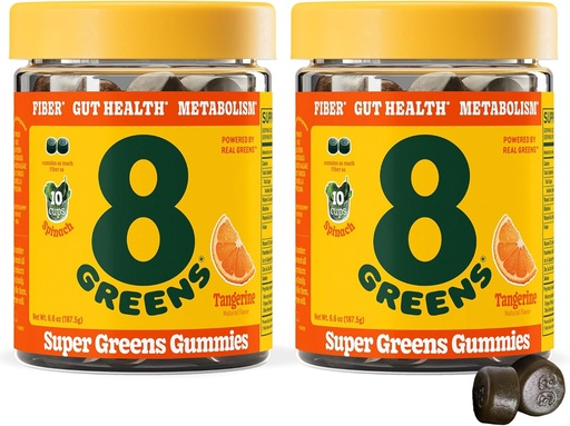 [BRSRAZQQBZ5RGHTD] 8Greens Daily Fiber Super Greens Gummies - Tangerine Flavor: Boost Immune System & Digestive Health with 8 Real Greens - Non-GMO Formula, Chewables, 50 Vegan Gummies, Pack of 2