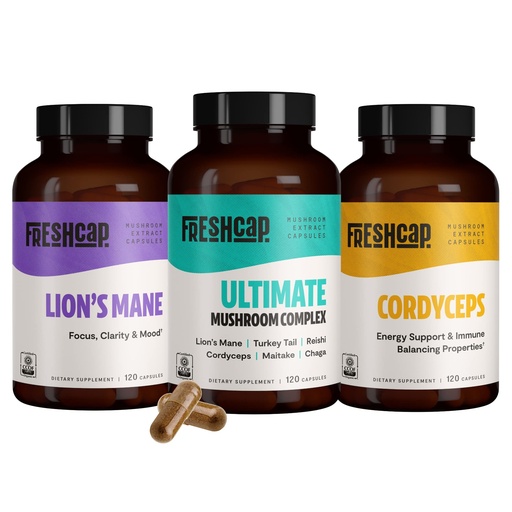 [BRSROZQPCQBBYF3V] FreshCap Mushrooms Popular Mushrooms Bundle, Capsules (Lions Mane, Cordyceps, Ultimate Mushroom Complex) Capsules