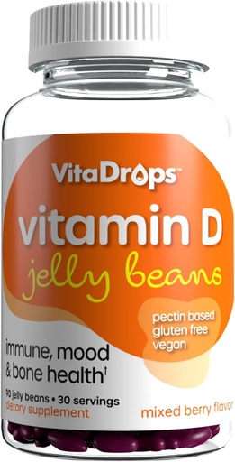 [BRSRMFIDCEPQIF3U] 维生素D Jelly Beans,支持Immune健康,促进骨质健康,Pectin Based,Vegan & Gluten Free,Mixed Berry Flavor,90名Jelly Beans,30名服务员
