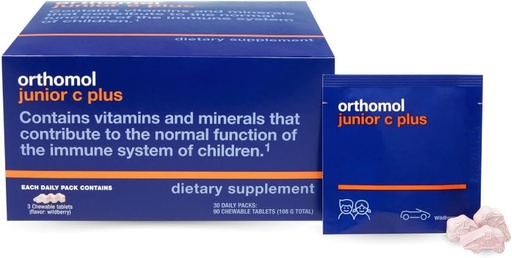 [BRSWKEYEA55G2DY3] Orthomol Immun Junior C Plus, Kid's Multivitamin, Wildberry Flavor, 30-Day Supply