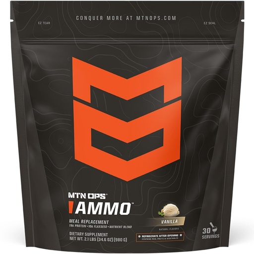 [BRSWICQIDJYBG3LC] MTN OPS Ammo Protein Meal Replacement Powder - 28 Servings, Vanilla