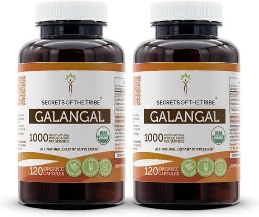 [BRSRMCQTB4PQGHI3] Secrets of the Tribe Galangal USDA Organic 120 Capsules (2 pcs.) | Made with Vegetarian Capsules and Certified Organic Galangal (Alpinia Galangal) Dried Root (2x120 Capsules)