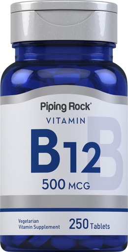 [BRSRMA36BUAREGT5] Piping Rock Vitamin B12 | 500 mcg | 250 Tablets | Supplement for Women and Men | as Cyanocobalamin | Vegetarian, Non-GMO, Gluten Free